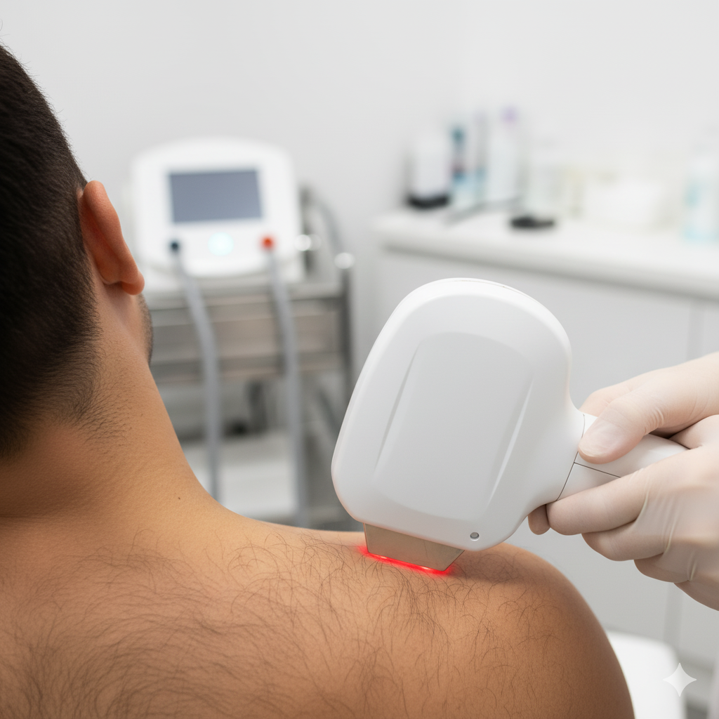 Épaules avec poils avant l'épilation laser