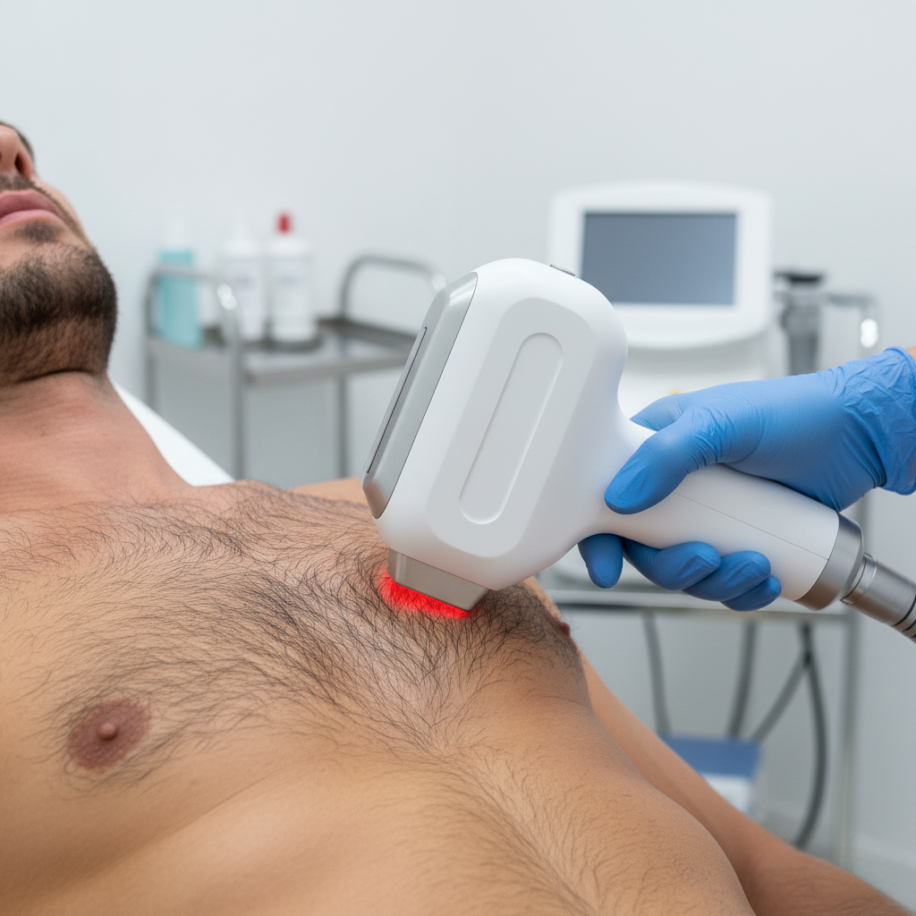 Torse avec poils avant l'épilation laser